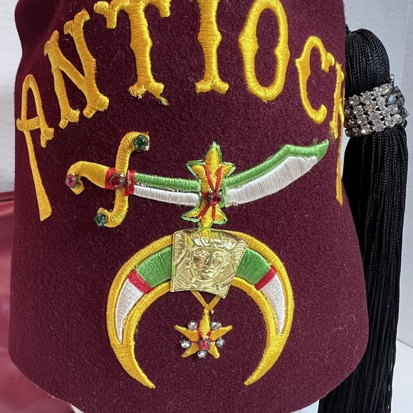 VTG Harry M Osers Antioch Masonic Shriners Rhinestone Tassel size 7 Fez Hat Cap - Picture 4 of 12